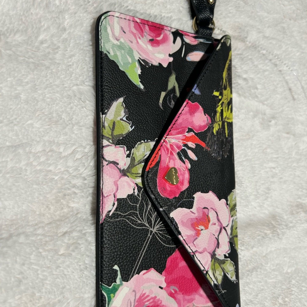 Betsey Johnson Black Wallet with Pink Floral Design